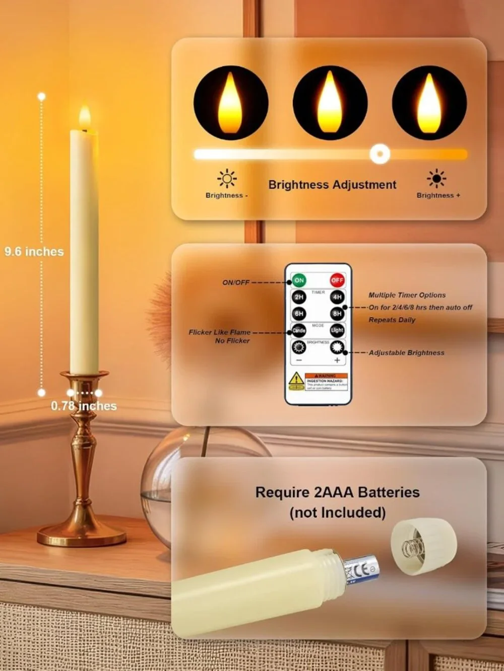 24 Pcs Flameless Taper Candles with Remote - Flickering LED Candlesticks for